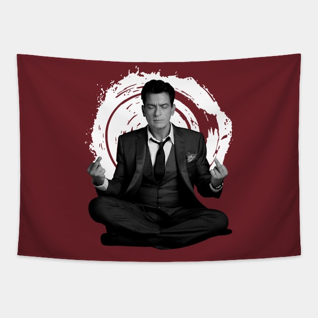 Charlie Sheen Meditation FU Tapestry by fancyjan