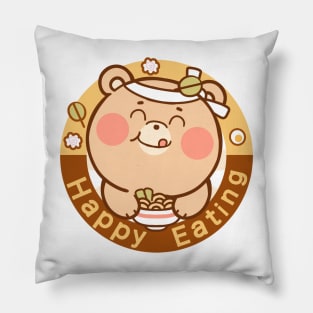 Cartoon Bear Chows Down on Yummy Food Pillow