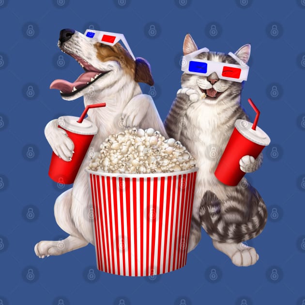 Dog and cat at the movies by Mehu Art