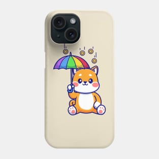 Cute Shiba Inu Dog With Umbrella In Gold Coin Rain Cartoon Phone Case