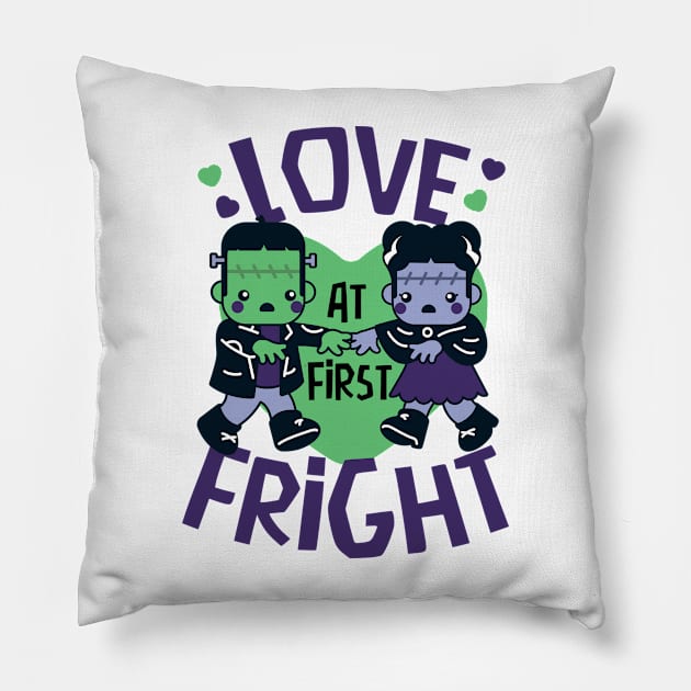 Kawaii Frankenstein's Monster and Bride of Frankenstein // Love at First Fright Pillow by SLAG_Creative