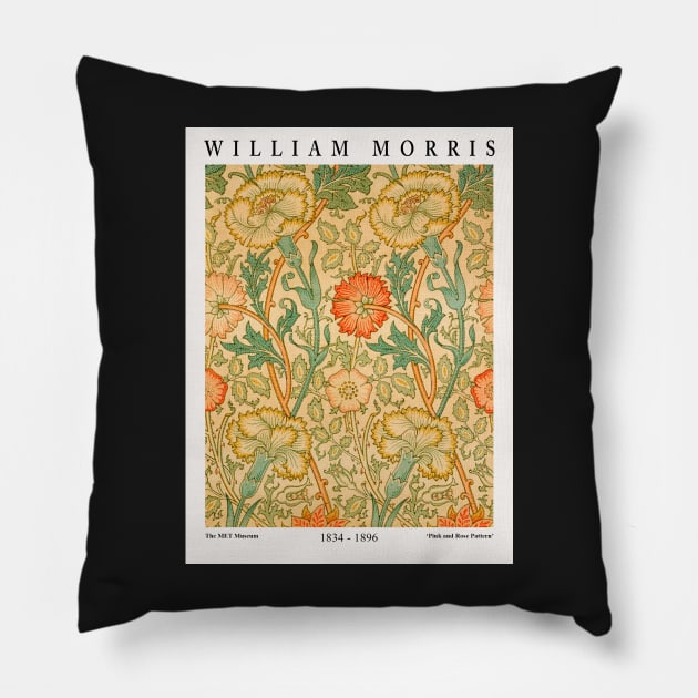 William Morris Exhibition Textile Design - Pink and Rose Pattern Pillow by VanillaArt