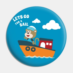 Cute bear the animal sailor on the boat with cartoon style Pin