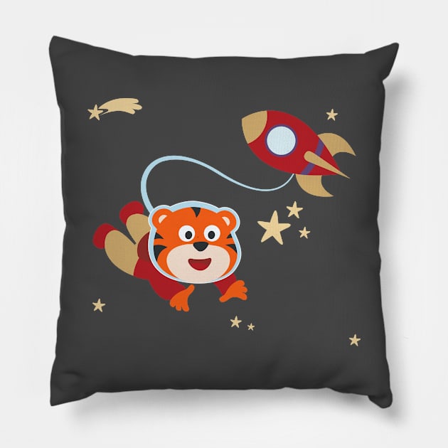 Space tiger or astronaut in a space suit with cartoon style. Pillow by KIDS APPAREL