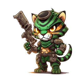 Armored Angry Tiger Holding a Riffle T-Shirt