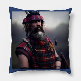 Scottish Highlander in Clan Tartan Pillow