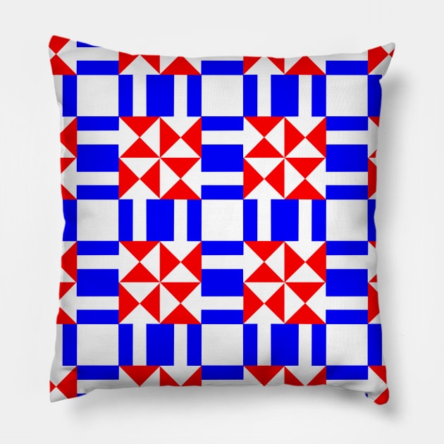 Red White Blue London Town Roads Patchwork Pattern Pillow by Nuletto