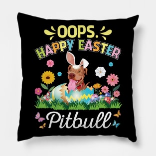 Pitbull Dog Bunny Costume Playing Flower Eggs Happy Easter Pillow