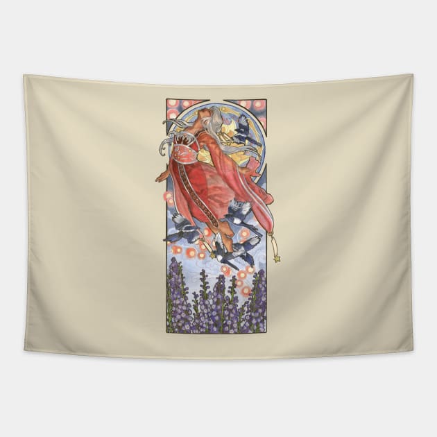 Lady of July Star Festival with Magpies and Lanterns Mucha Inspired Birthstone Series     Edit Tapestry by angelasasser