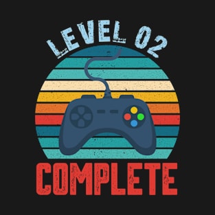 Level 02 Complete Video Gamer Vintage 2nd Birthday Present T-Shirt