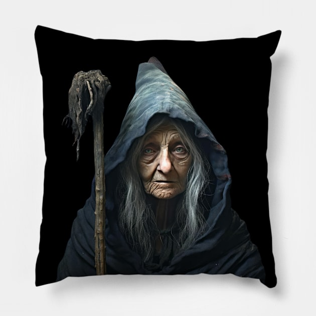 Old black witch Pillow by Elizabeth Aurora