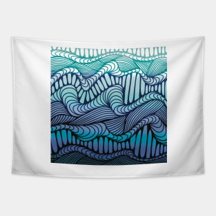 Beautiful Purple and Blue Zentangle Waves, Digital Illustration Tapestry