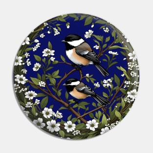 Black-capped Chickadee Bird And Massachusetts Mayflowers Pin