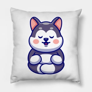 Cute baby husky meditation cartoon Pillow