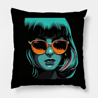 Pop art woman with sunglasses Pillow