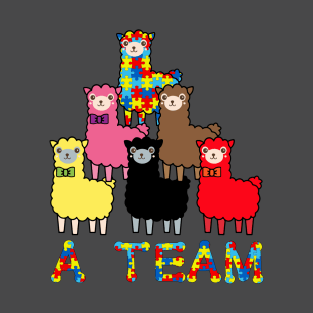 Autism Spectrum Awareness Support Colorful Llama Cartoons T-Shirt