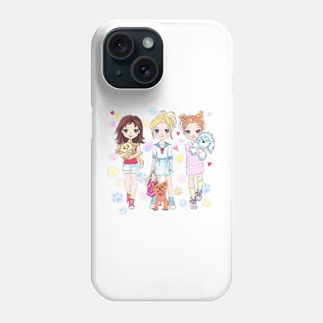 Baby girls with pets Phone Case by kavalenkava