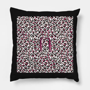 Letter N Monogram & Pink Leopard Print Pillow