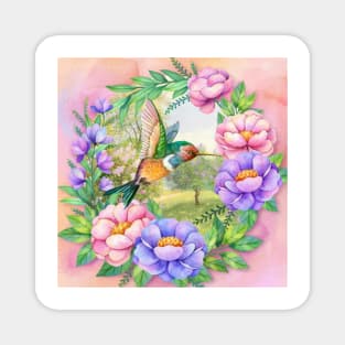 Bird flower garden Magnet