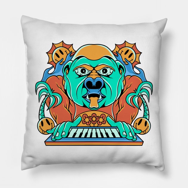 Party Gorilla Doodle Pillow by FlitStudio