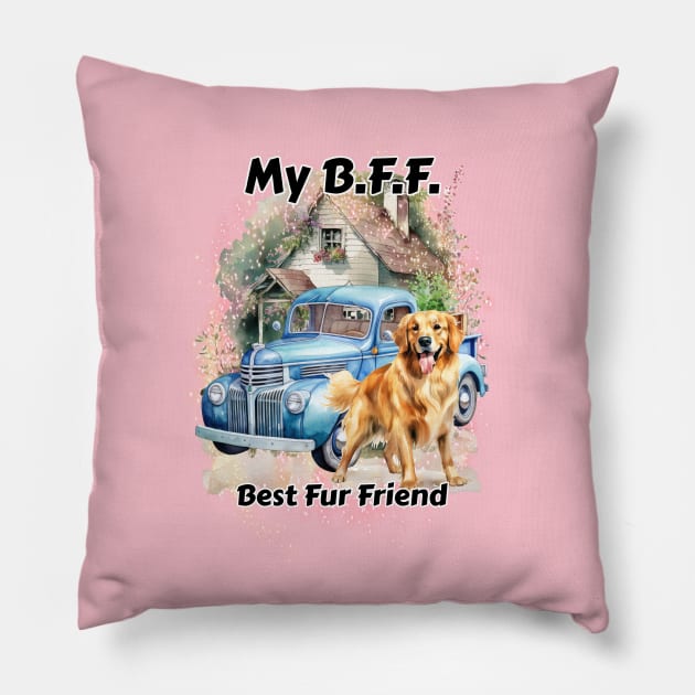 Dog - My B.F.F. Golden Retriever Pillow by KEWDesign