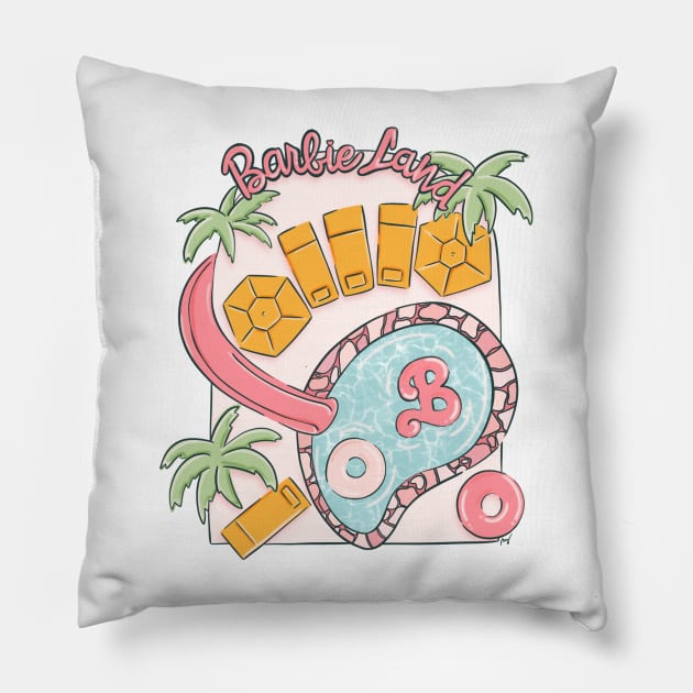 Barbie Land Pool Party Pillow by Taylor Thompson Art