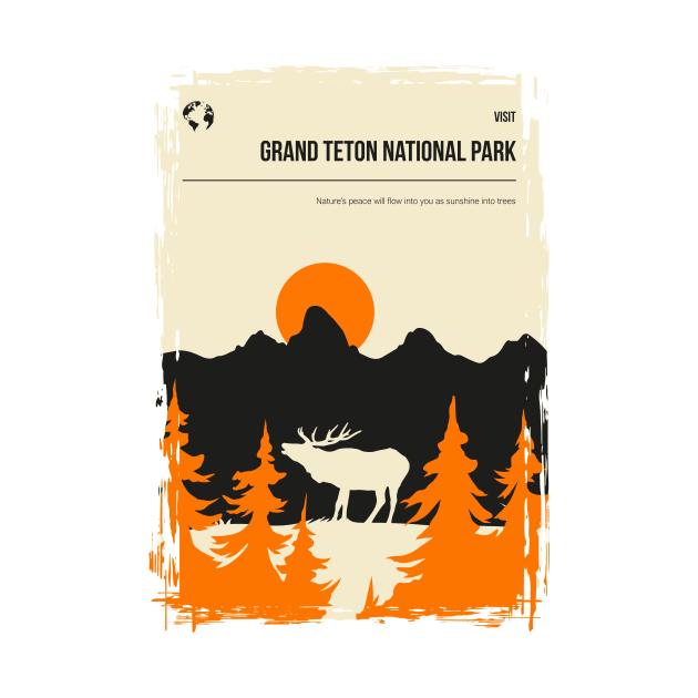 Grand Teton National Park Vintage Unique Travel Poster by jornvanhezik