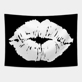 Kissing Lips Mouth Lipstick Black White Tapestry