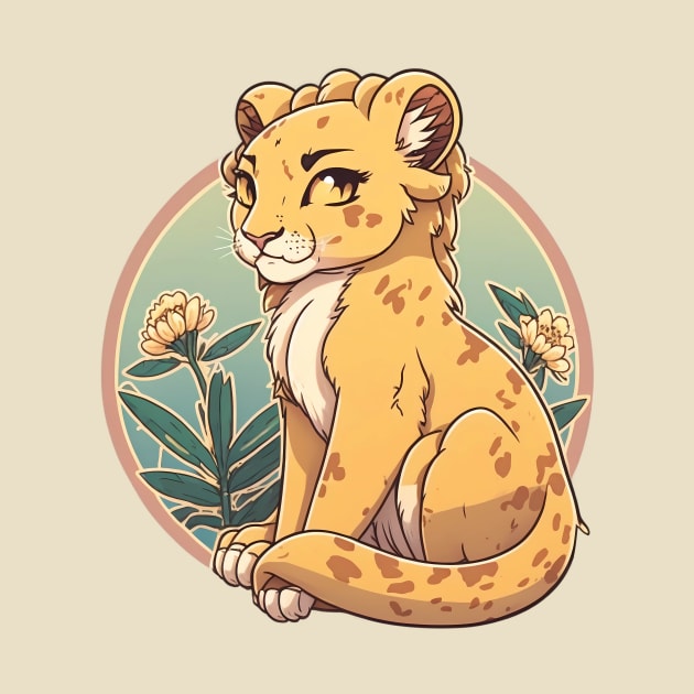 Beautiful lioness in a circle with flowers by Cute Planet Earth Mini