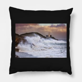 Storm Ophelia at Mumbles Lighthouse Pillow