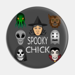 Spooky Chick on Dark Back Pin