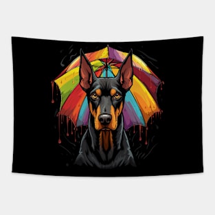 Doberman Rainy Day With Umbrella Tapestry