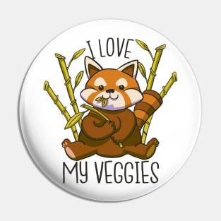 I Love My Veggies Cute Red Panda Pin