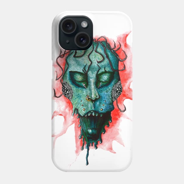 Scary voodoo zombie green face watercolor Phone Case by Agras