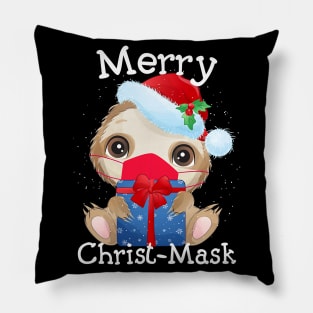 Christmas 2020 Cute Sloth Wear a Mask Santa Hat Quarantine Pillow