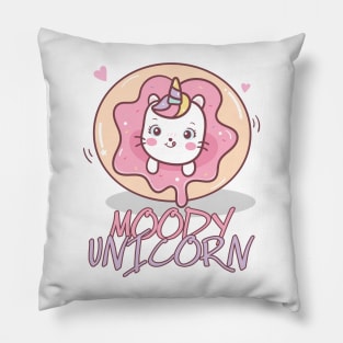 Moody unicorn - Cute little unicorn in a donut you and your kids would love! - Available in stickers, clothing, etc Pillow