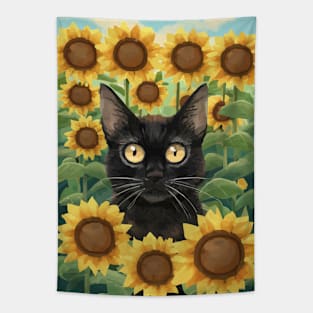 Sunflower Black Cat Tapestry