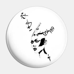 B&W Drawing - Strong Woman and Symbols Pin