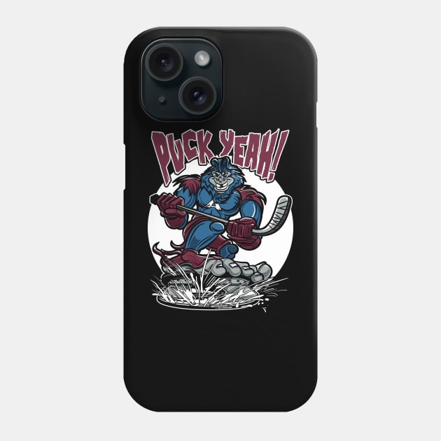 Puck Yeah Bigfoot Hockey Player Mascot Phone Case by eShirtLabs