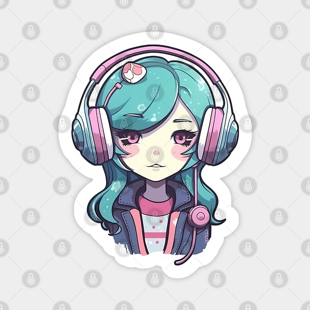 Cute headphone anime girl Magnet by AestheticsArt81