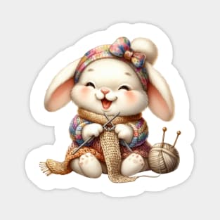 Rabbit Knitting A Sweater Magnet