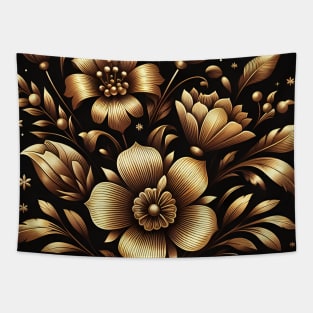 Gold Floral Illustration Tapestry