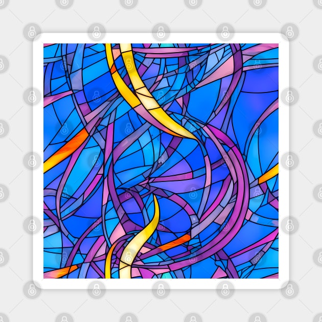 Stained Glass Design Pattern, Blue  and yellow scheme Magnet by Artilize