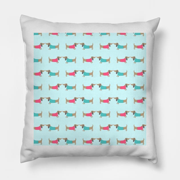 Cute dog lovers in mint background Pillow by bigmoments