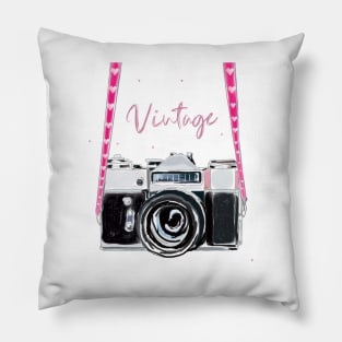 Vintage pink camera Pillow