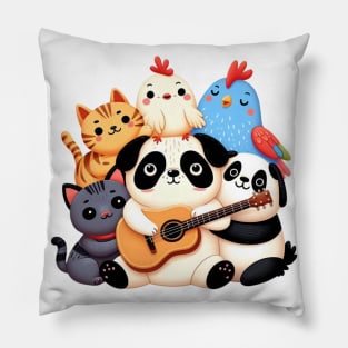 Singing Animal Friends with Pug Playing Guitar Pillow