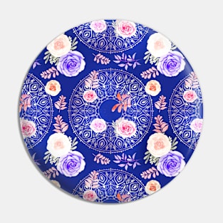 Winter Mandalas and Roses Icy Chilly Blue Pin