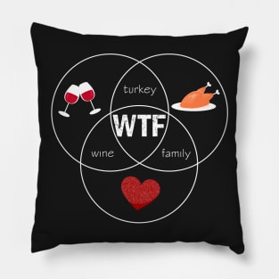 WTF Wine Turkey Family Funny Thanksgiving Dinner Party Shirt Pillow