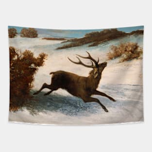 Deer Running in the Snow by Gustave Courbet Tapestry