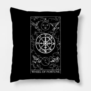 Wheel of Fortune - Black and White Tarot Card Pillow